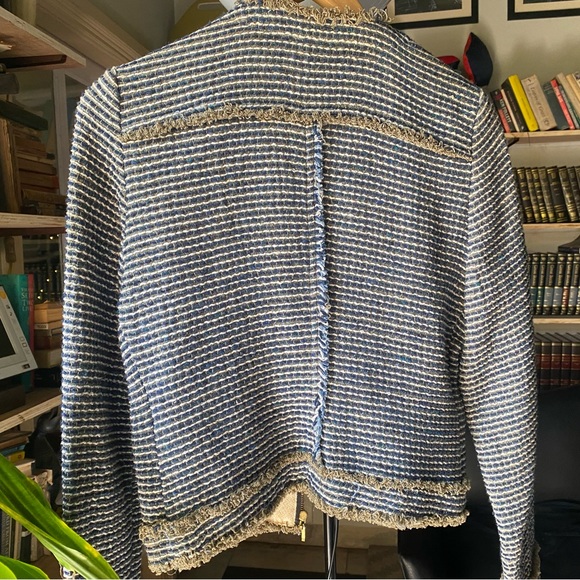 Zara Weave Crop Jacket in Blue & Sage - Picture 3 of 12